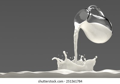 Pouring Milk From A Transparent Bottle To A Wavy Milk Pool