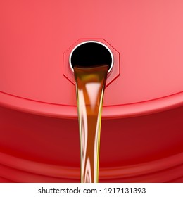 Pouring Motor Oil From The Red Barrel, 3D Illustration