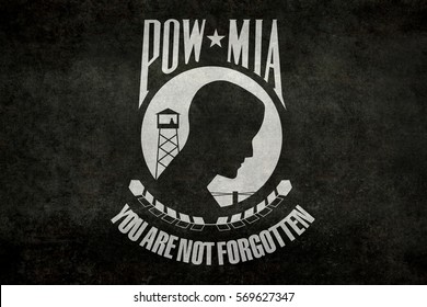 The POW MIA (Prisoner Of War Missing In Action) Flag With Worn Distressed Textures