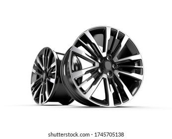 Powder Coating Of Black Wheel Disk On White Background. 3D Rendering Illustration.