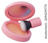 Powder puff and compact mirror for touch ups 3d illustration