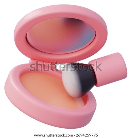 Powder puff and compact mirror for touch ups 3d illustration