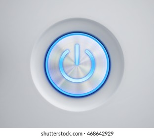 Power Button With Blue Glow. 3D Rendering