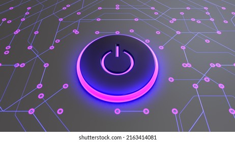 Power Button Turning On And Off On Digital Background. Power On Concept. 3d Rendering