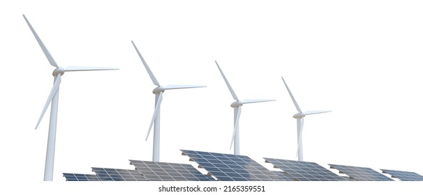 Power Energy Concept. Solar Panel And Wind Turbine Generators Isolated On A White Background. Copy Space, Banner, Website, Poste - 3d Rendering