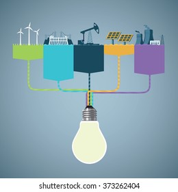 Power generation. Information design with different types of power plants. Info-graphics template.