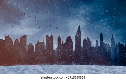 A Power Outage In Dark City And Snow Storm
