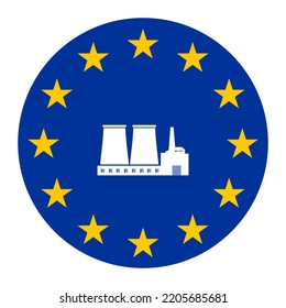 Power Plant On A EU Flag, Flat Style