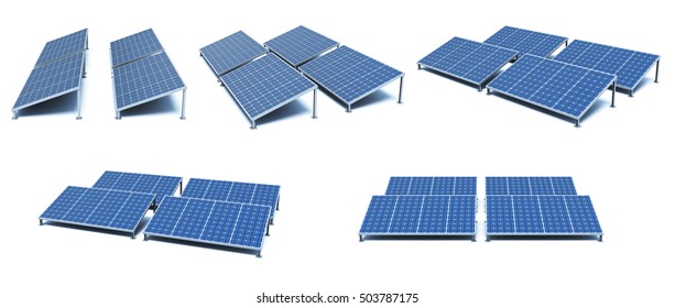 Power Plant Using Renewable Solar Energy. 
Solar Panels. 3D Illustration.