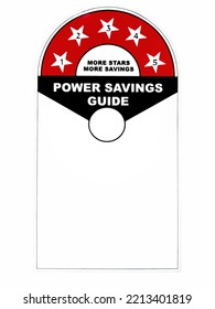 Power Savings Guide Energy Five Star Ratings Logo 5 Star Rating Realistic Sticker Isolated On White Textute Background.Copy Space 