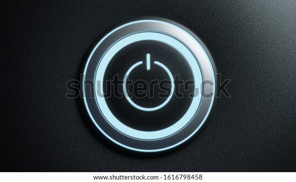 Power start button or ignition launching button with\
blue light ,creative design purpose use and motivation concept . 3D\
rendering .