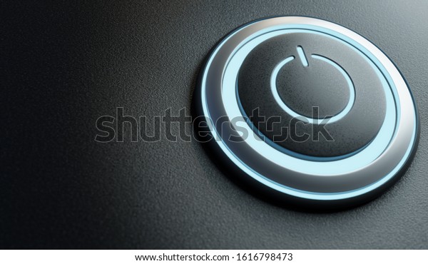 Power start button or ignition launching button with
blue light ,creative design purpose use and motivation concept . 3D
rendering .
