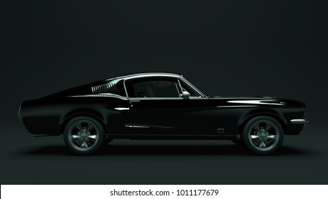 Powerful Black Muscle Car 3d Illustration