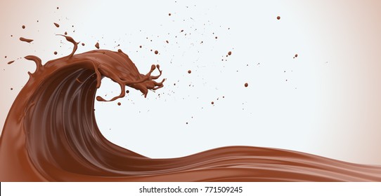Powerful Chocolate wave, Concept for Energy of drink, with Clipping path, 3d illustration.