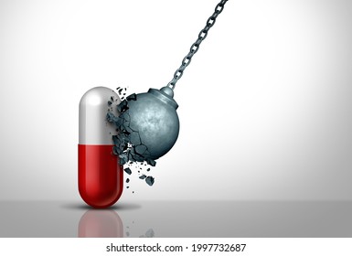 Powerful Medication Or Extra Strength Strong Medicine And The Power Of Pharmaceutical Medications Or Tough Effective Pill As A 3D Illustration.