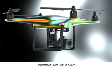 Powerful  Military Painted Drone Loaded With Some Of Most Advanced Imaging And Flight Technologies. Concept Image Of Video Production, Agriculture Solution And Public Safety. 3D CG.