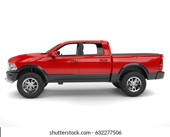 Powerful Red Modern Pick-up Truck - Side View - 3D Illustration