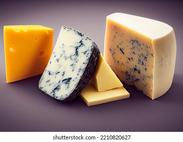 Powerful set of cheese with strong taste, delicious, strong smell, specialty of France, rustic and country atmosphere, minimalist style design, 3D illustration - Powered by Shutterstock