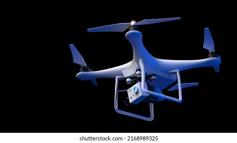 Powerful  White Drone Loaded With Some Of Most Advanced Imaging And Flight Technologies Under Blue-black Background. Concept Image Of Video Production, Agriculture Solution And Public Safety. 3D CG.