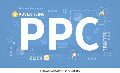PPC pay per click advertising in the internet. Marketing strategy for business promotion. Pay for banner on the web page. Flat  illustration