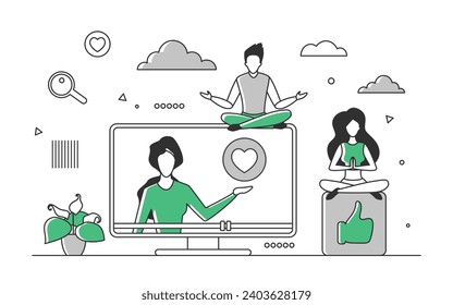 Practice body and mind on online yoga class. Meditation lotus pose with harmony balance monocolor illustration - Powered by Shutterstock