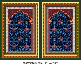 Prayer Rug Jacquard Pattern With Classic Damask  Pattern Motifs