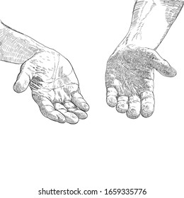 Praying Hands Drawing Styles. Illustration.