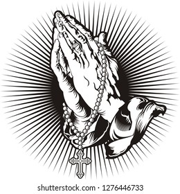 Praying Hands With Rosary Tattoo 