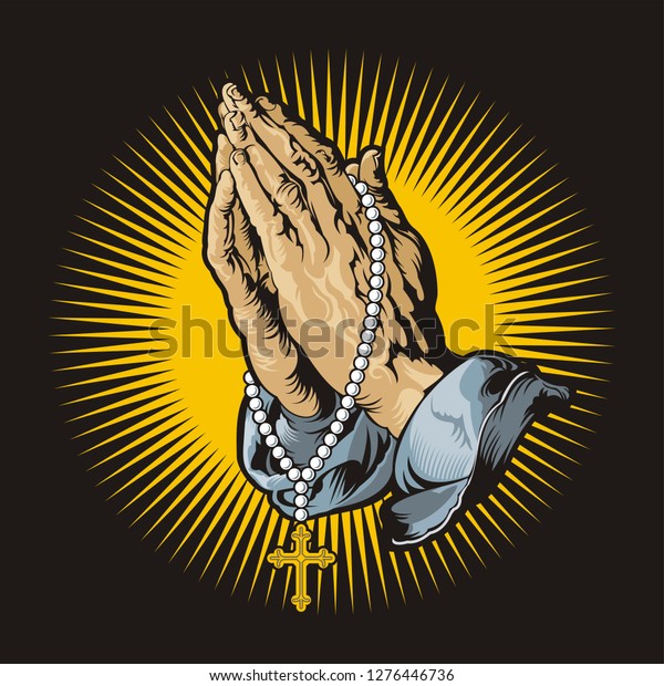 Praying Hands Rosary Tattoo のイラスト素材