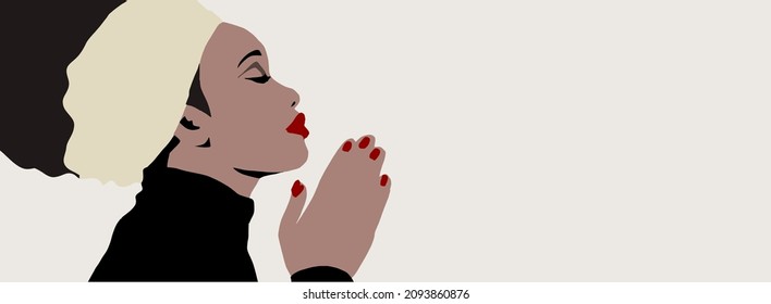 Praying woman african american folded hands  - Powered by Shutterstock