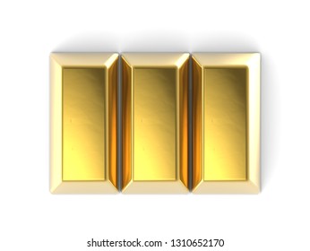 Precious Shiny Gold Bar Isolated On The White Background 3D Illustration Top View Mock Up