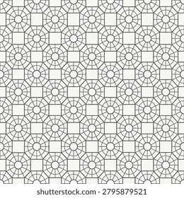 Precisely crafted seamless repeat octagonal tile composition featuring interlocking circular medallions and square intersections rendered in clean black line work on crisp white. Victorian mosaic and stained glass heritage meets contemporary minimalist sensibility. Ideal for bathroom and kitchen tile visualization, luxury wallpaper, upholstery fabric, architectural presentations, corporate identity, wedding stationery, fashion printing, office environments, and refined Japandi or Scandinavian interior styling.
