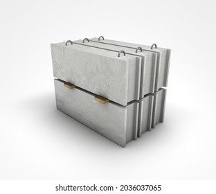 Prefabricated Concrete Materials, Cement Tubes On White Background 3d Illustration