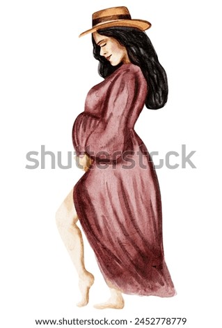 Pregnancy Girl. Mothers Day. Super mom. Best mom. Happy mothers day. Digital art painting. Watercolor illustration For cards, posters, stickers and design.