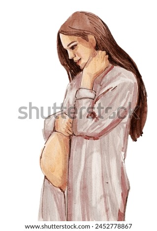 Pregnancy Girl. Mothers Day. Super mom. Best mom. Happy mothers day. Digital art painting. Watercolor illustration For cards, posters, stickers and design.