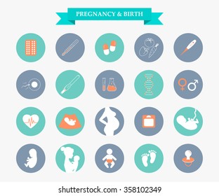 Pregnancy and newborn baby icons set. Childbirth and motherhood. Pregnancy and birth infographics. Medicine and pregnancy icons set. Baby care, mother birth illustration. - Powered by Shutterstock