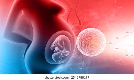 Pregnant lady with fetus , egg, sperm. 3d illustration - Powered by Shutterstock