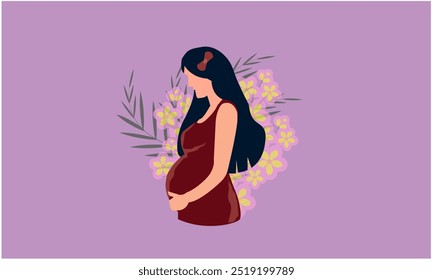 pregnant mother with some flower and leaf in back.  - Powered by Shutterstock