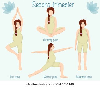 Pregnant Woman Character Second Trimester Poses Hand Drawn