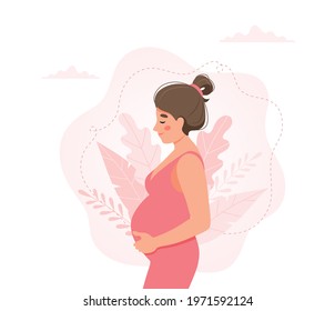 Pregnant woman concept illustration in cute cartoon style, healthcare, pregnancy