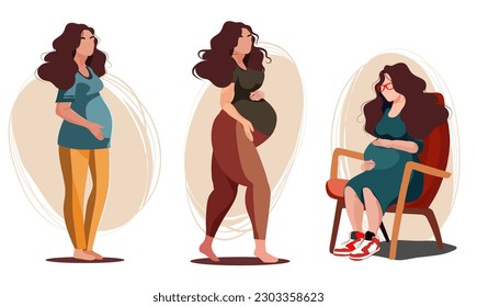 Pregnant woman, concept illustration in cute cartoon style, health, care, pregnancy - Powered by Shutterstock