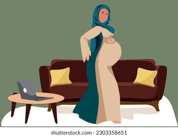 Pregnant woman, concept illustration in cute cartoon style, health, care, pregnancy - Powered by Shutterstock