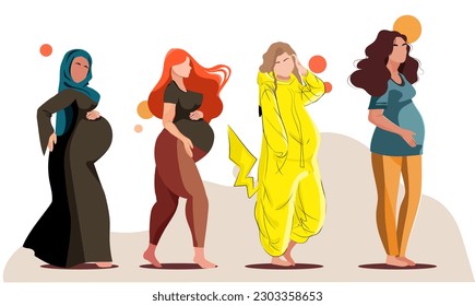 Pregnant woman, concept illustration in cute cartoon style, health, care, pregnancy - Powered by Shutterstock