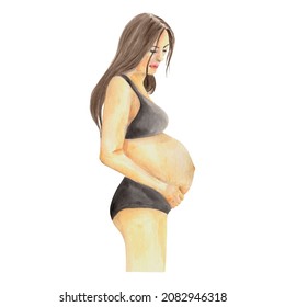 Pregnant woman expecting baby. Mother's day watercolor illustration. Young mom. For greeting cards, posters, invites, albums, t-shirt prints, banner, baby shower invites, nursery. Pregnancy concept   - Powered by Shutterstock