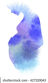 Pregnant Woman Silhouette Plus Abstract Water Color Painted. Mother And Baby Health. Digital Art Painting.