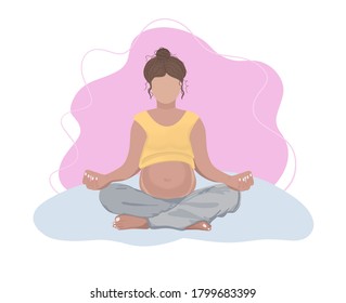 A pregnant woman is sitting in some yoga pose. Illustration for print, women’s magazines, brochures, websites, posters. - Powered by Shutterstock