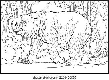 Prehistoric Animal - Diprotodon. Drawing With Extinct Animals. Template For Coloring Book.