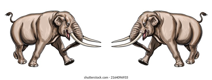 Prehistoric animals. Illustration with extinct Elephant - Mastodon.