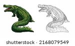 Prehistoric extinct alligator - Deinosuchus. Terrible crocodile. Coloring book with extinct predators reptiles.