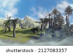 prehistoric forest Mesozoic era background render 3d illustration